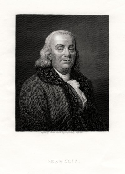 Benjamin Franklin, postać polityczna i mężowie stanu Stanów Zjednoczonych, XIX w. autorstwa J. Thomson