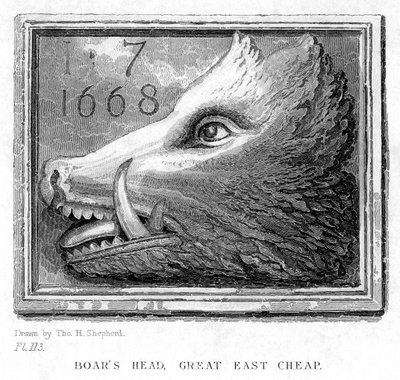 Znak karczmy z Tawerny Boars Head, Eastcheap, Londyn, XIX wiek. autorstwa J. Tingle