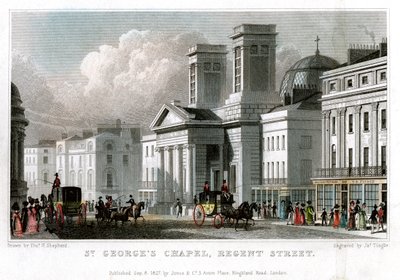 Kaplica św. Jerzego, Regent Street, Westminster, Londyn, 1827 r. autorstwa J. Tingle