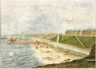 Roker Terrace i wejście do portu z Holey Rock (akwarela na papierze) autorstwa J. Webster