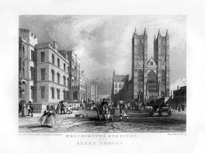 Westminster Hospital and Abbey Church, Londyn, XIX wiek. autorstwa J. Woods