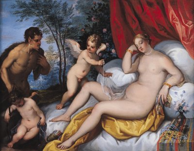 Wenus i Pan (olej na miedzi) autorstwa J. and Rottennhammer, Hans I Brueghel
