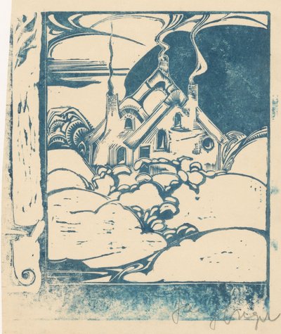Dom z dymiącymi kominami w pagórkowatym krajobrazie autorstwa Jac Jongert (signed by artist)