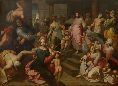 Chrystus błogosławi dzieci Niech małe dzieci przychodzą do mnie. autorstwa Jacob Backer de