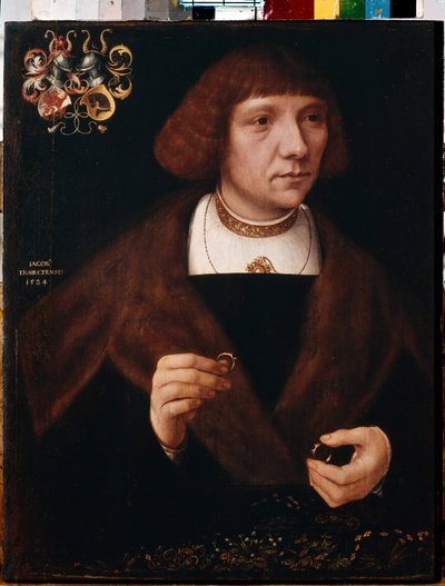 Portret mężczyzny z pierścieniami. Mężczyzna portret z pierścieniami. Obraz Jacoba van Utrechta (ok. 1479-po 1525) autorstwa Jacob Claesz. von Utrecht