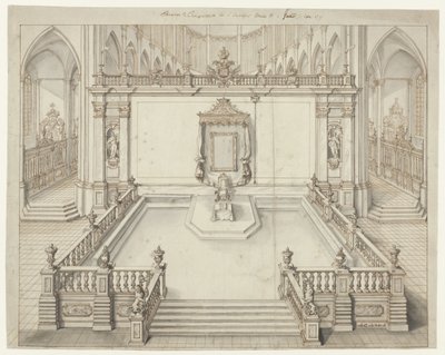 Sala tronowa w St. Bavokerk w Gandawie na inwestyturę Karola VI, cesarza niemieckiego, w 1717 r. autorstwa Jacob Colin