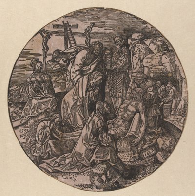 Drżenie i pogrzeb Chrystusa Okrągła Pasja (tytuł serii) autorstwa Jacob Cornelisz van Oostsanen