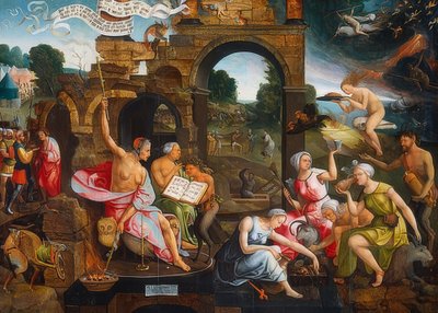 Saul i czarownica z Endor. 1526 autorstwa Jacob Cornelisz van Oostsanen