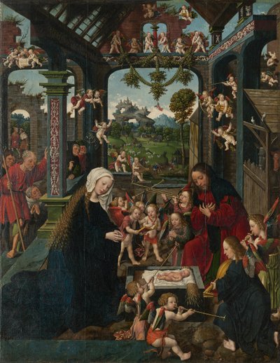 Adoracja Dzieciątka Jezus, c. 1515. autorstwa Jacob Cornelisz. van Oostsanen