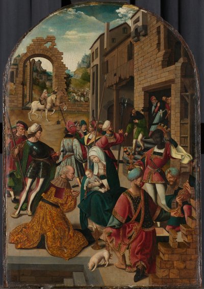 Adoracja Trzech Króli, c. 1510 autorstwa Jacob Cornelisz van Oostsanen