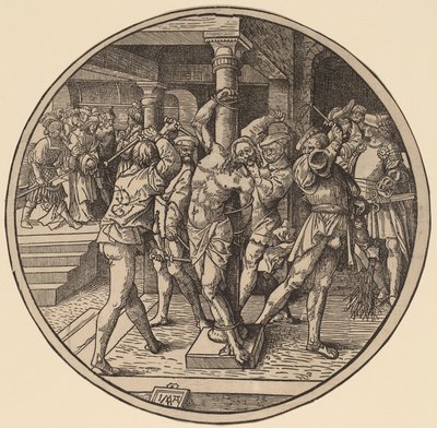 Biczowanie Chrystusa i Chrystusa przed Piłatem” autorstwa Jacob Cornelisz van Oostsanen