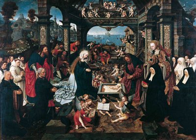 Narodzenia Chrystusa – Cornelisz van Oostsanen, Jakub (Jacob Cornelisz van Amsterdam) (ok. 1470-1533). olej na drewnie autorstwa Jacob Cornelisz van Oostsanen