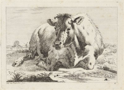 leżąca krowa Sześć odbitek według rysunków różnych mistrzów (tytuł serii) autorstwa Jacob Elias van Varelen