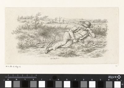 Leżący mężczyzna w krajobrazie Odbitki studyjne / Etiudy gravées (tytuł serii) autorstwa Jacob Ernst Marcus
