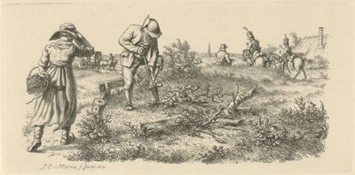 Kopiący mężczyzna, kobieta z koszem i żołnierzami na koniach Odbitki studyjne / Etiudy gravées (tytuł serii) autorstwa Jacob Ernst Marcus