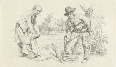 Arkusz do nauki ze zbieraczem drewna i mężczyzną z piłą Odbitki studyjne / Etiudy gravées (tytuł serii) autorstwa Jacob Ernst Marcus