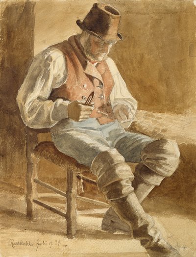 Rybak naprawia sieć, 1834 (ołówek i toaleta na papierze) autorstwa Jacob Gensler