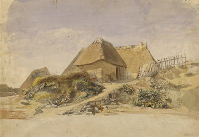 Domki rybackie na plaży Hopes Berg, 1834 (ołówek i wc na papierze) autorstwa Jacob Gensler