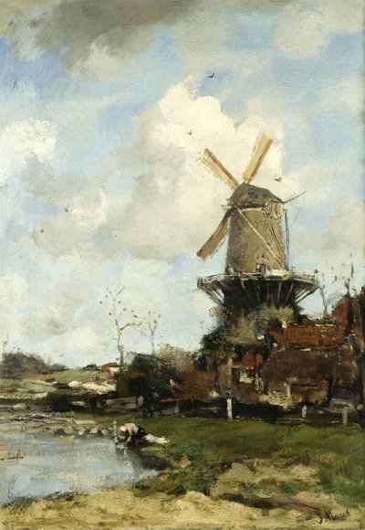Młyn, pejzaż holenderski, ok. 1880 (olej na płótnie) autorstwa Jacob Henricus or Hendricus Maris