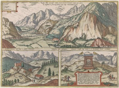 Trzy twarze w dolinie Inn w Austrii i wokół niej, z Alpami w tle autorstwa Jacob Hoefnagel (possibly)