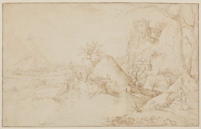 Krajobraz z dwoma chłopami i psem, ok. 1525-69 autorstwa Jacob I Savery