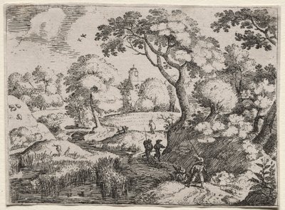 Sześć krajobrazów: ścieżka między bagnem a zalesionym brzegiem, c. 1595. autorstwa Jacob I Savery
