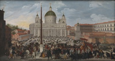Procesja papieska na Piazza San Pietro w Rzymie autorstwa Jacob Isaacsz. van Swanenburg