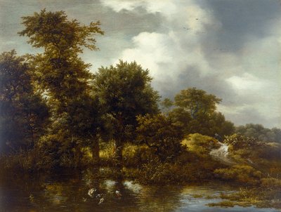 Zalesiony krajobraz ze stawem, koniec lat 40. XVII w. autorstwa Jacob van Ruisdael