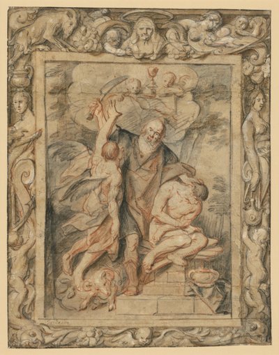 Ofiarowanie Izaaka (Rdz. 22,1-12) w figuralnej bordiurze autorstwa Jacob Jordaens