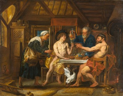 Jowisz i Merkury w Domu Filemona i Baucis, ok. 1645 (olej na płótnie) autorstwa Jacob Jordaens