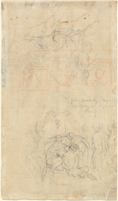 Arkusz studiów z pijaną patelnią i nimfami [verso] autorstwa Jacob Jordaens