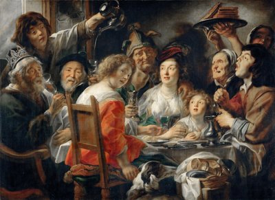 Król pije, czyli rodzinny posiłek w święto Trzech Króli autorstwa Jacob Jordaens