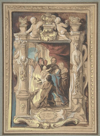 Prezentacja w świątyni z projektem rzeźbionej ramy, ca. 1630-1635. autorstwa Jacob Jordaens