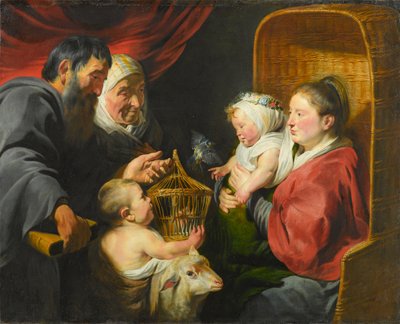 Dziewica z Dzieciątkiem ze św. Janem i jego rodzicami, ok. 1617-1618 autorstwa Jacob Jordaens