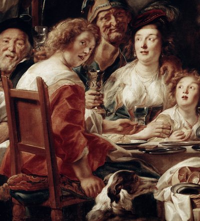 Król pije, detal (olej na płótnie) autorstwa Jacob Jordaens