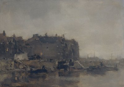 Domy na Prins Hendrikkade, Amsterdam, w mglisty dzień autorstwa Jacob Maris