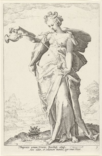 Matigheid (Wstrzemięźliwość) De Deugden (tytuł serii) autorstwa Jacob Matham (attributed to)