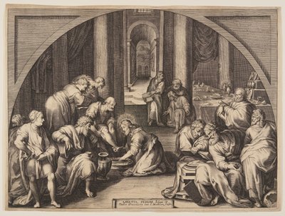 Chrystus umywa nogi apostołom autorstwa Jacob Matham