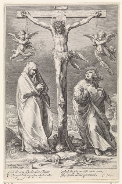 Chrystus na krzyżu z Janem i Maryją autorstwa Jacob Matham