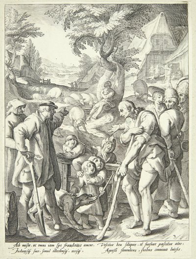 Syn marnotrawny zostaje zatrudniony jako świniopas autorstwa Jacob Matham