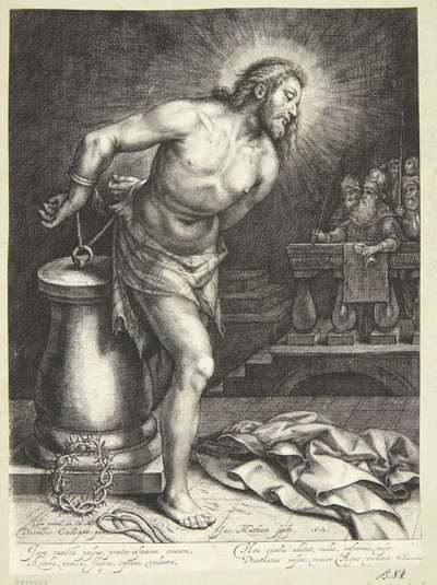Jezus przy filarze (po oplataniu skóry) autorstwa Jacob Matham