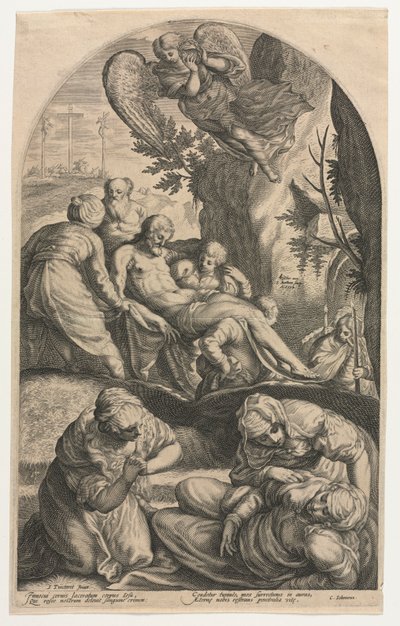 Uczniowie Chrystusa niosący Jego Ciało do grobu, 1594. autorstwa Jacob Matham