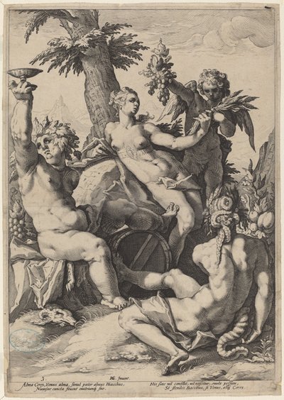 Sojusz Wenus z Bachusem i Ceres autorstwa Jacob Matham, after Hendrick Goltzius