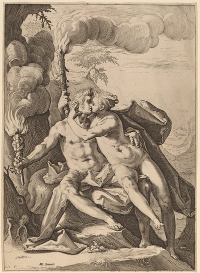 Eros i Anteros autorstwa Jacob Matham after Hendrik Goltzius