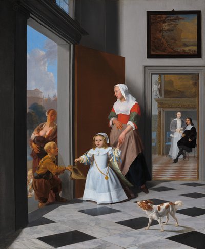 Pielęgniarka i dziecko w eleganckim foyer autorstwa Jacob Ochtervelt