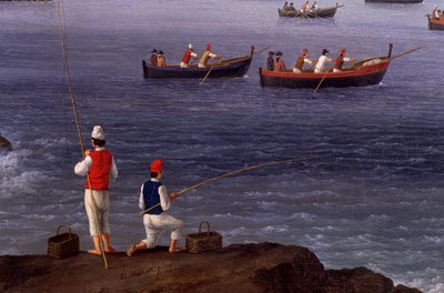 Zatoka Neapolitańska w pobliżu Santa Lucia pokazuje floty morskie powracające z Algieru autorstwa Jacob Philippe Hackert