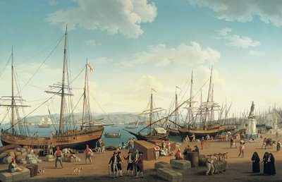 Widok na port w Mesynie z Palazzo del Senato autorstwa Jacob Philippe Hackert