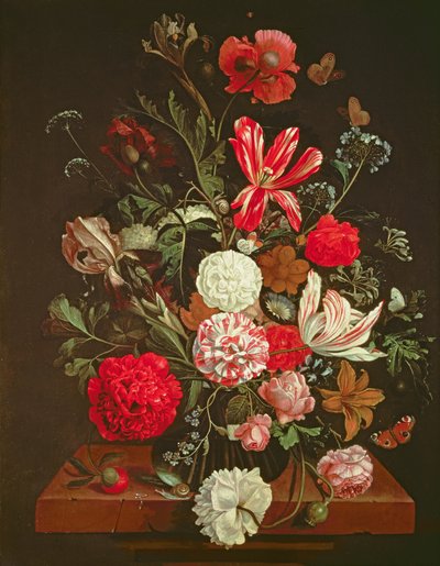 Martwa natura z kwiatami w szklanym wazonie, XVII w. autorstwa Jacob Rootius