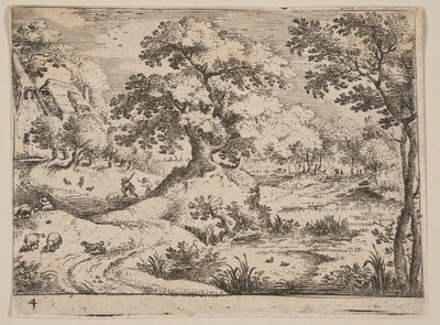 Ścieżka przez bagno: Pies pasterski i owce, od Landscapes autorstwa Jacob Savery I