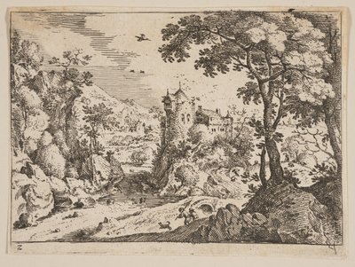 Strumień między Rocky Hillside i Castle, z Landscapes autorstwa Jacob Savery I